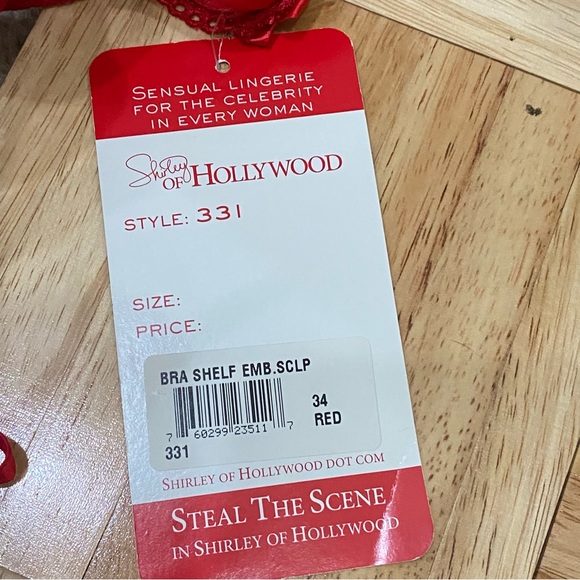 SHIRLEY of Hollywood 331 Red Embroidered Bra Shelf Size 34 - Picture 8 of 11